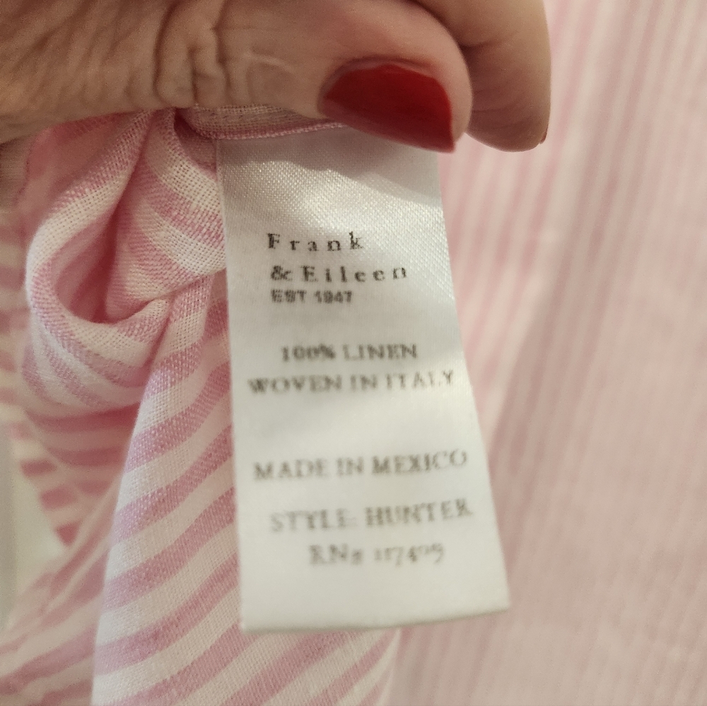 Frank & Eileen Hunter Pink & White Striped Italian Linen Shirt-Dress - Medium - Picture 6 of 11